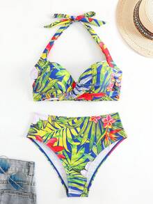 熱帶印花增壓夏季沙灘比基尼套裝 - 彩色 - 查看 4