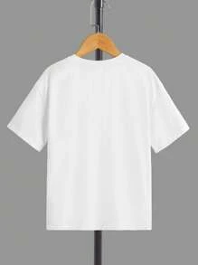 SHEIN Leap Crew Cậu bé Tween Lá thư & bản in cây cọ Áo thun & Eo dây rút Quần short - Màu xanh lam - Xem 3