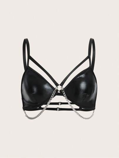 Grunge Punk Dark Punk Rock Music Festival Metal Chain Triangle Lingerie Bralette