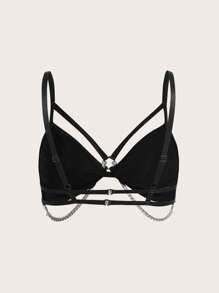 ROMWE Grunge Punk 暗黑朋克摇滚音乐节金属链三角内衣 Bralette - 黑色 - 查看 2