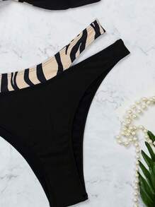 Zebra Striped Cut Out Bikini Set For Summer Beach Vacation - Multicolor - View 7