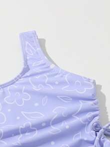 Toddler Girls 1pc Floral Print Ruched Knot Side One Piece Swimsuit - Violet Purple - View 5