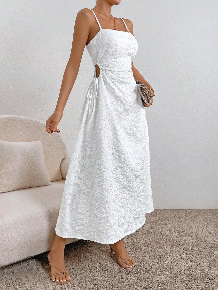 SHEIN Privé Đầm Cắt ra Dây kéo màu trơn Giải trí - trắng - Xem 1