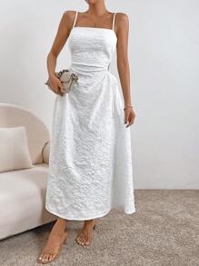 SHEIN Privé Đầm Cắt ra Dây kéo màu trơn Giải trí - trắng - Xem 5