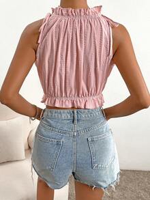 SHEIN Privé 肩上打結荷葉邊襯衫 - 粉色 - 查看 2