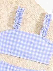 Young Girl Gingham Frill Trim Bikini Set Summer Beach - Multicolor - View 4