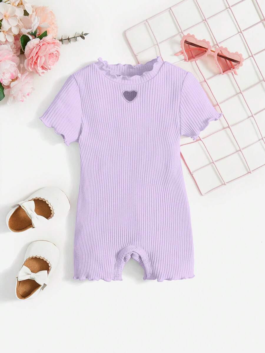 SHEIN Mono De Punto Acanalado Con Ribete De Lechuga Y Corte En Forma De Corazón Para Bebé Niña - Lila Púrpura - Ver 1