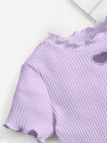 SHEIN Mono De Punto Acanalado Con Ribete De Lechuga Y Corte En Forma De Corazón Para Bebé Niña - Lila Púrpura - Ver 3