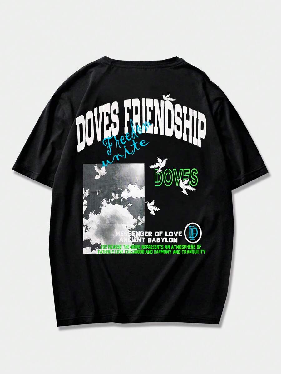 ROMWE MEN Street Life Guys Slogan Graphic Tee - Black - View 1