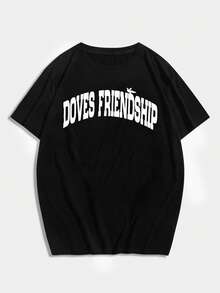 ROMWE MEN Street Life Guys Slogan Graphic Tee - Black - View 2