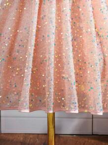 SHEIN Tween Girl Sequin Decor Belted Halter Dress - Pink - View 6