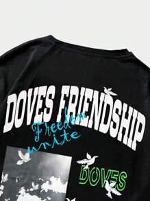 ROMWE MEN Street Life Guys Slogan Graphic Tee - Black - View 6