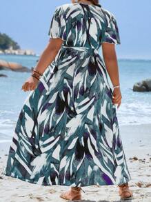 Breezaya Đầm Plus Size Thắt lưng Trọn gói Tất cả trên in Giải trí - Nhiều màu - Xem 2