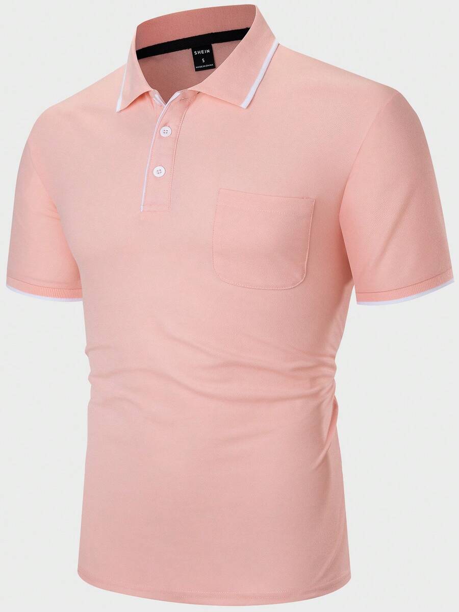 Manfinity Homme Men Contrast Trim Polo Shirt - Pink - View 1