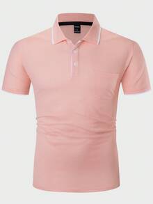 Manfinity Homme Men Contrast Trim Polo Shirt - Pink - View 3