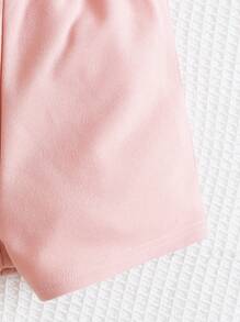 SHEIN Baby Girl Ruffle Trim Asymmetrical Neck Romper - Baby Pink - View 4