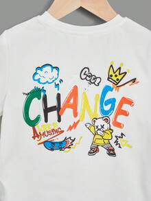 SHEIN 小男童卡通和字母圖案T恤 - 白色 - 查看 4