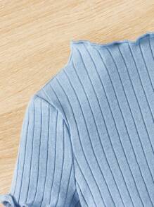 SHEIN Bebé Camiseta ribete en forma de lechuga tejida de canalé - Celeste - Ver 3