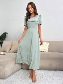 Ruffle Trim Lounge Dress - Mint Green - View 4