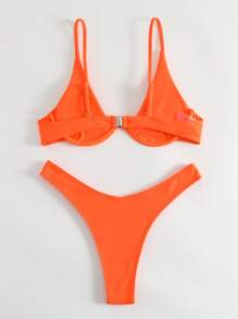 Swim Basics 夏季海灘高腰三角褲泳衣套裝，泳裝 - 橘色 - 查看 2