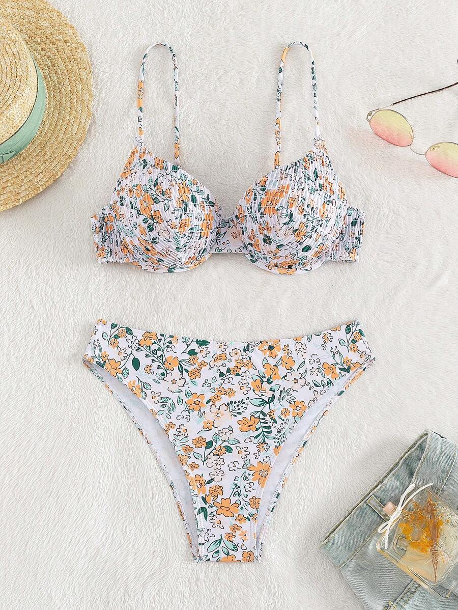 Summer Floral Print Underwire Bikini Set - Multicolor - View 1