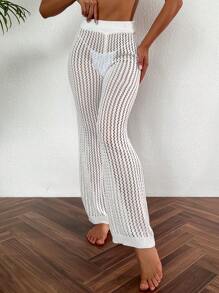 SHEIN Hollow Out Crochet Cover Up Pants - White - View 1