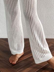 SHEIN Hollow Out Crochet Cover Up Pants - White - View 3