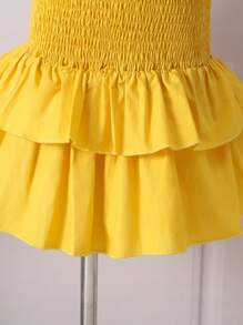 Toddler Girls' Ruffle Trim Strappy Round Neck Elastic Waist Sleeveless Dress With Tiered Ruffle Hem - Yellow - View 3