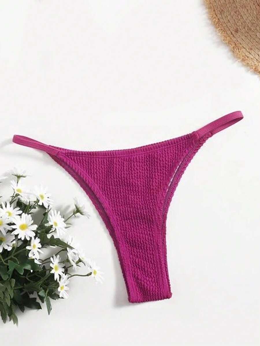Summer Solid Thong Bikini Bottom - Hot Pink - View 1