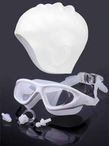 SHENYU Large Frame Anti-Fog Swimming Goggles, Swimming Cap With Ear Protection, Nose Clip And Earplugs Set