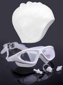 SHENYU Large Frame Anti-Fog Swimming Goggles, Swimming Cap With Ear Protection, Nose Clip And Earplugs Set