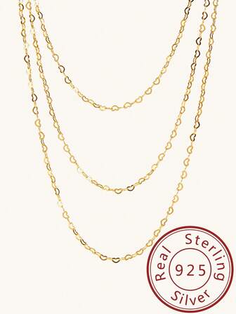 1入組時尚銀極簡多層次項鍊適合女士日常裝飾