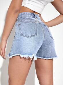 High Waist Raw Hem Denim Shorts