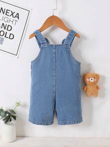 男嬰卡通圖案3D耳朵設計牛仔連體短褲 - 淺色水洗藍 - 查看 2