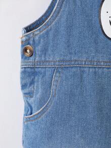 男嬰卡通圖案3D耳朵設計牛仔連體短褲 - 淺色水洗藍 - 查看 3