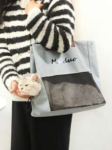 1pc Breathable Pet Carrier Bag For Dog For Outdoor - Grey - View 1