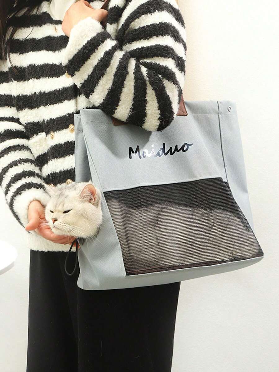 1pc Breathable Pet Carrier Bag For Dog For Outdoor - Grey - View 1