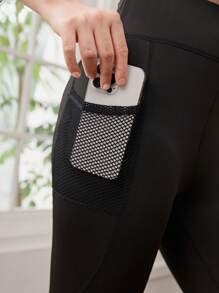 SHEIN 青少年女孩收復緊身打底褲帶手機袋 - 黑色 - 查看 3