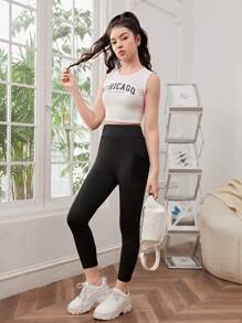 SHEIN 青少年女孩收復緊身打底褲帶手機袋 - 黑色 - 查看 6