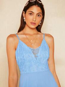 SHEIN Belle 蕾絲拼接不對稱下擺吊帶洋裝 - 淺藍色 - 查看 4