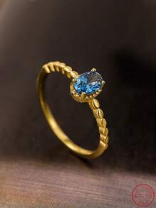 1 Bạc Sang Trọng Tối Giản Đính Đá Cubic Zirconia Trang Trí Nhẫn Cho Nữ Cho Quà Tặng Hẹn Hò - Vàng - Xem 1