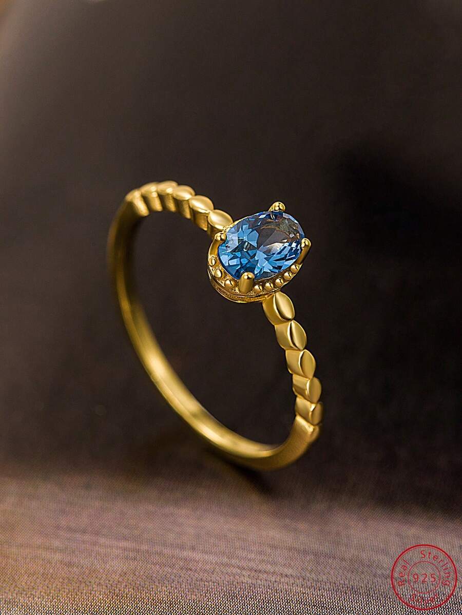 1 Bạc Sang Trọng Tối Giản Đính Đá Cubic Zirconia Trang Trí Nhẫn Cho Nữ Cho Quà Tặng Hẹn Hò - Vàng - Xem 1