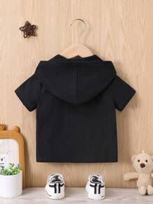 男嬰字母補丁細節連帽襯衫不帶T恤 - 黑色 - 查看 2