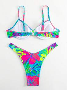熱帶圖案帶鋼圈比基尼泳裝 - 彩色 - 查看 3