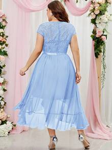 MIUSOL Plus Floral Lace Bodice Chiffon Ruffle Trim Evening Party Long Dress - Baby Blue - View 2