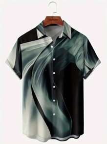 Manfinity Homme Hombres Camisa con estampado de dibujo con botón - Multicolor - Ver 1