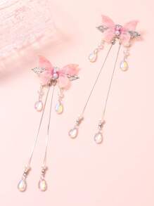 2个蝴蝶水滴装饰发夹，优雅粉色配饰，爪夹，发卡，学习用品，发饰