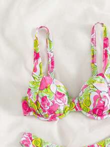 花卉印花钢圈比基尼套装，适合夏季海滩度假 - 彩色 - 查看 7