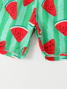 SHEIN 適用於青少年男孩的西瓜印花束腰游泳褲 - 綠色 - 查看 4