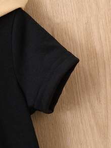 嬰兒補丁細節拼接邊連帽T恤 - 黑色 - 查看 5